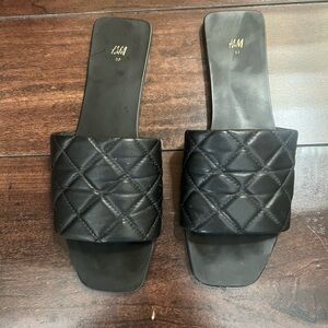 H&M Black Quilted Slide Sandals